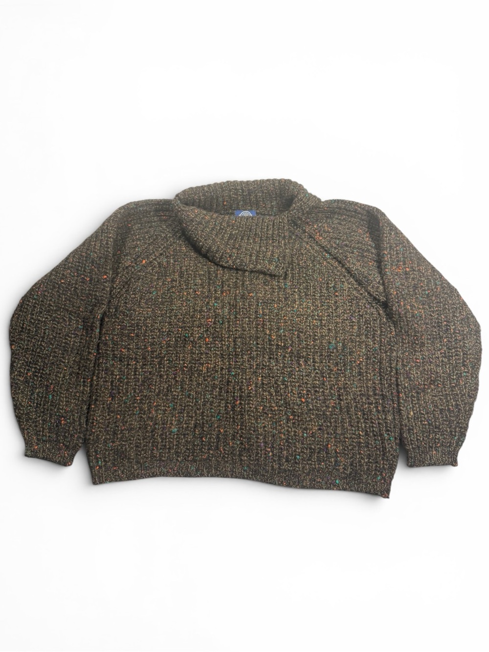 Vintage GAP Medium 90s 100% Wool Chunky Donegal Speckled Sweater Brown Mock Neck